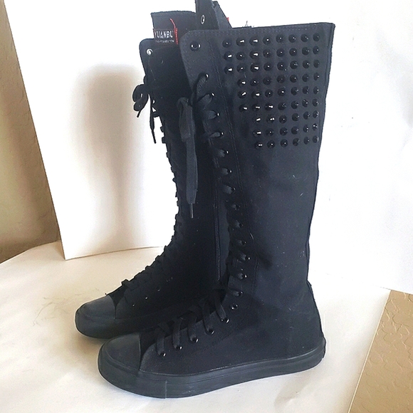YUANBU ANUFER Sz 11 (43) Punk Style Knee High LaceUp Canvas Sneaker Boots Gothic - Picture 15 of 16